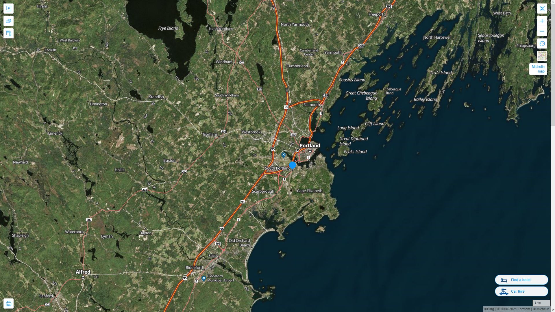 South Portland Maine Highway and Road Map with Satellite View